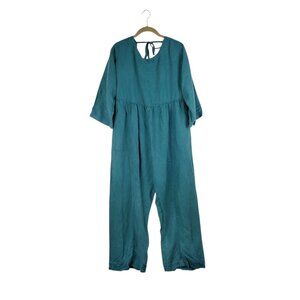 Free People Pacific Coast Jumpsuit Lagenlook Babydoll Teal Linen Blend Size S